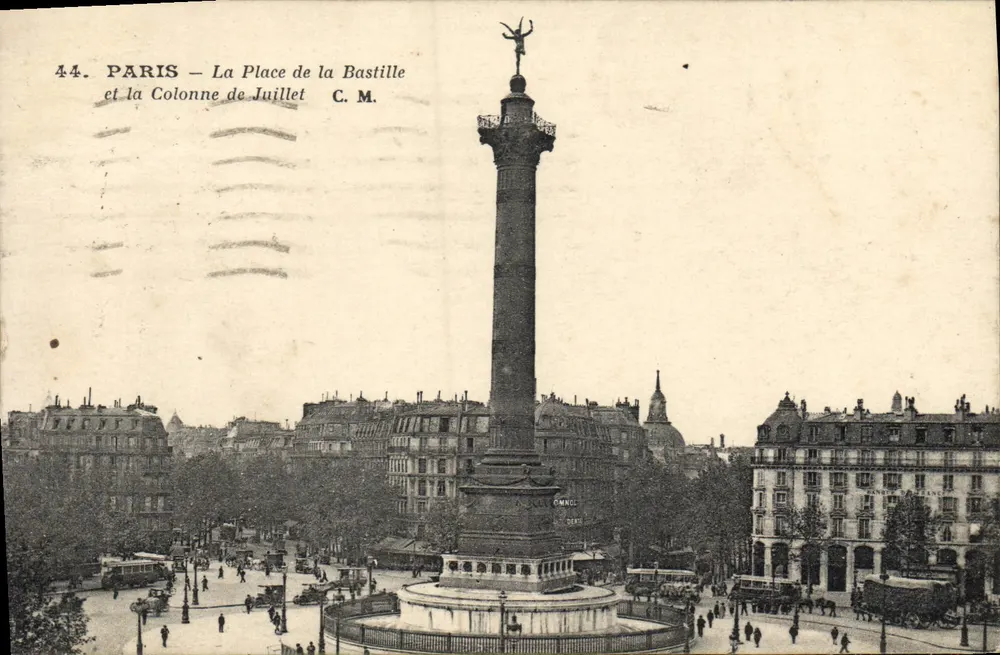 Paris — La Place de la Bastille et la Colonne de Juillet — C.M. - Vorderseite