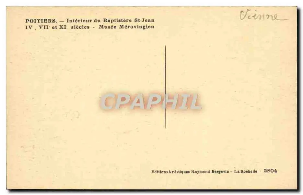 Innenansicht des Baptistertums Saint-Jean — Poitiers — 4., 7. und 11. Jahrhundert — Raymond Bergevin Kunstausgaben, La Rochelle - Rückseite