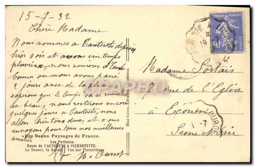 Tito — Ansicht des Tunnels und des Dorfes — Bloc frères, Cauterets - Rückseite