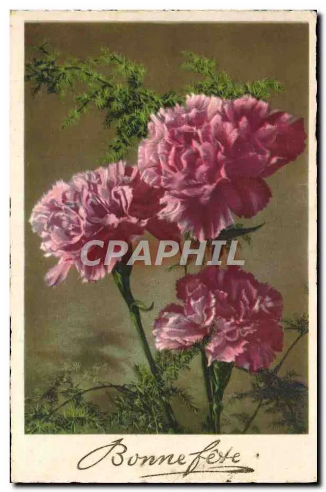 Flores de pivoines rosas — Bonne fête — Imprimerie de la Sainte Jeanne, Nablus, France - Frente