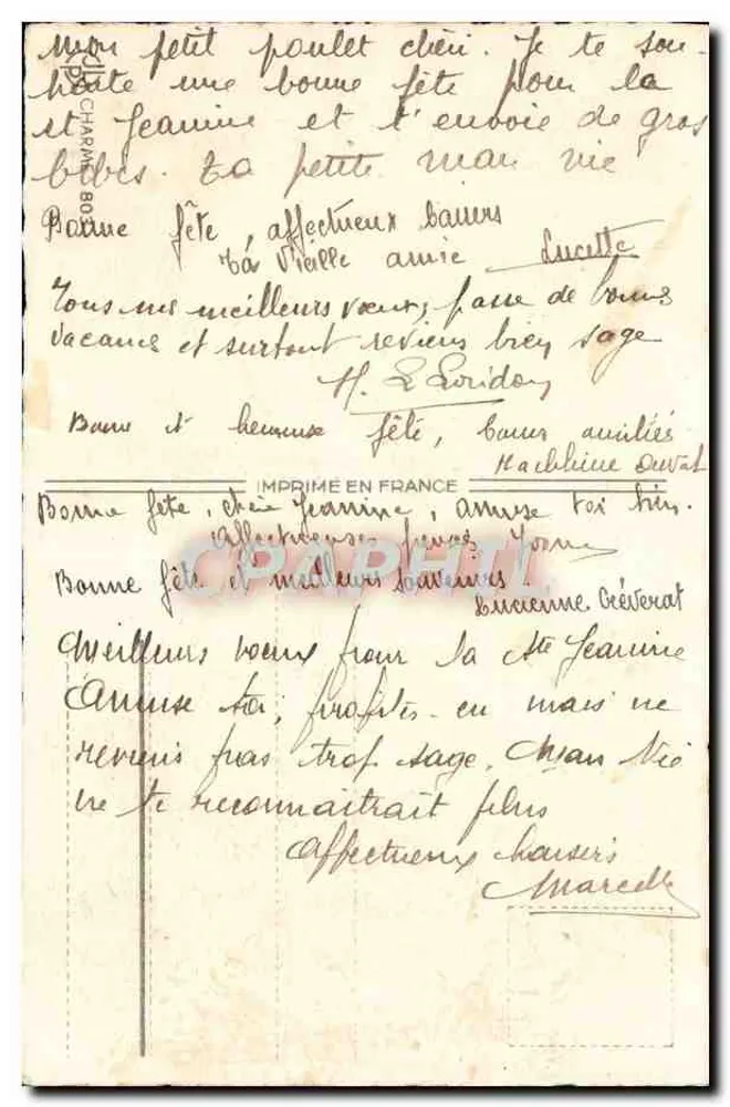 Flores de pivoines rosas — Bonne fête — Imprimerie de la Sainte Jeanne, Nablus, France - Verso