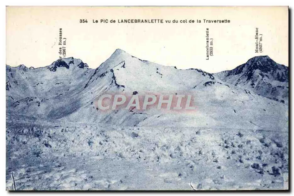 O PIC DE LANCEBRANLETTE visto do col de la Traversette — Mont-Blanc (4807 m.) — Editor BÉROUD-BOUGET-MAURICE, n° 354 - Frente