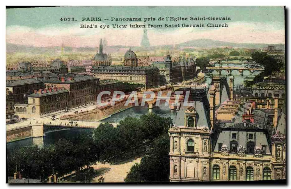 PARIS — Panorama vom Kirchhof Saint-Gervais — Luftbild vom Kirchhof Saint-Gervais — Verleger: Le Delby, Paris — Seriennummer 4073 - Vorderseite