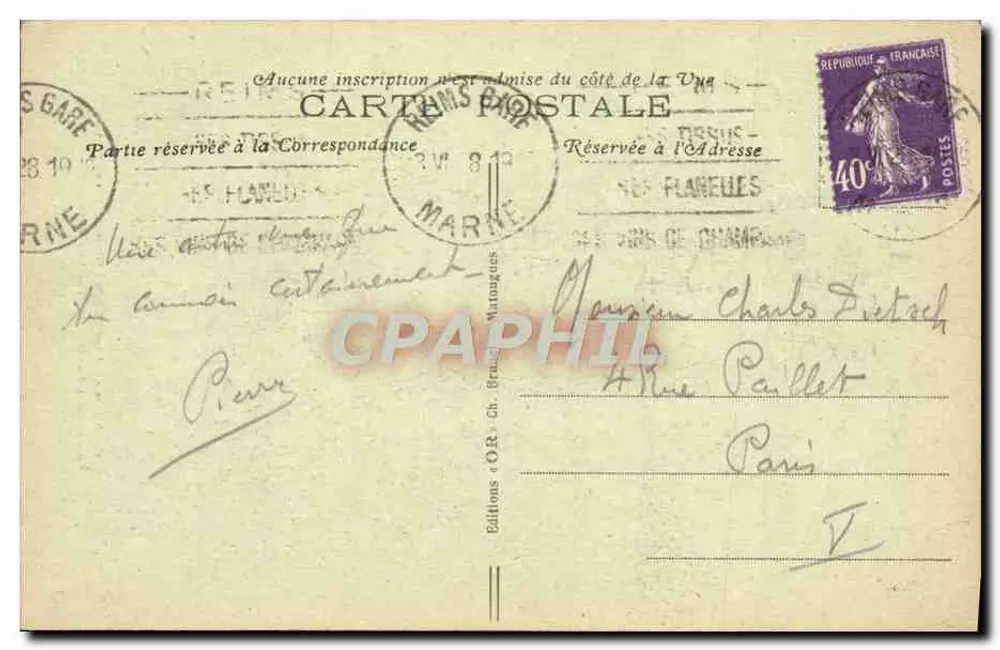 Reims — A Catedral (1918) — Éditions O.R. n° 813 - Verso