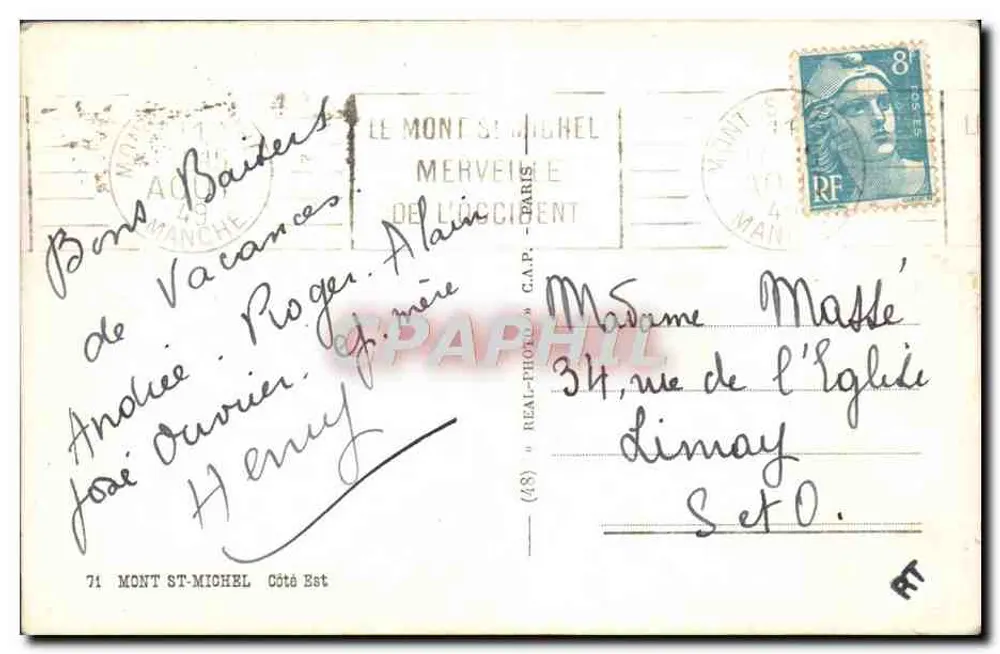 Bilhete postal antigo Ilha dos Monções (Morbihan) O Dolmen de Pen Hop - Verso