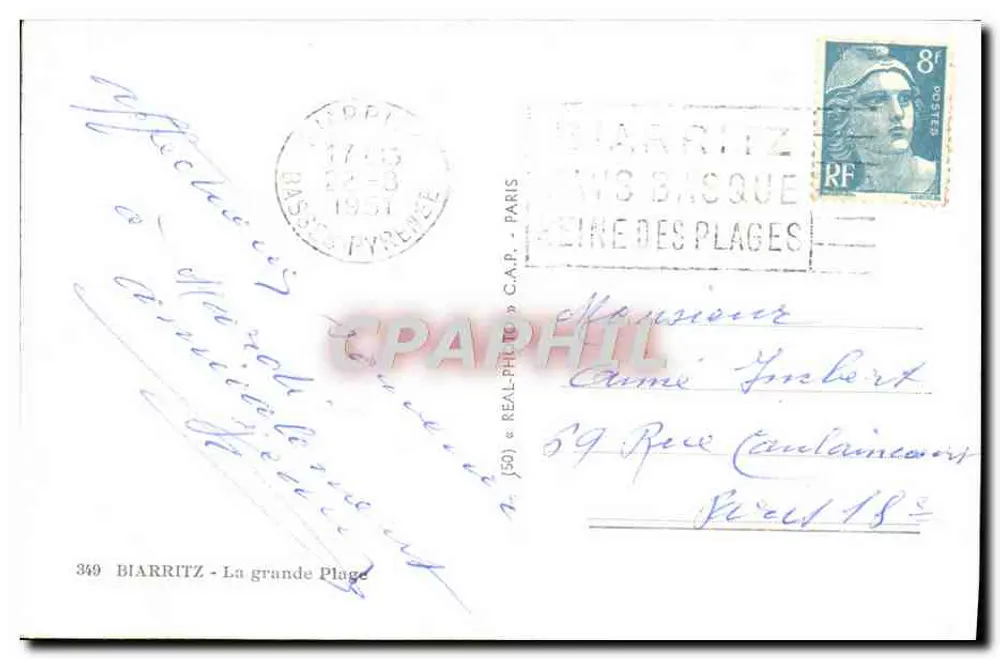 Biarritz - A Grande Praia — C.A.P. — n°349 - Verso