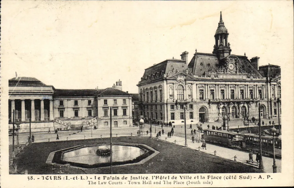 Tours (Loire-et-Loire) - Das Palais de Justice, das Rathaus und die Place (Südseite) - A.P. n°58 - Vorderseite