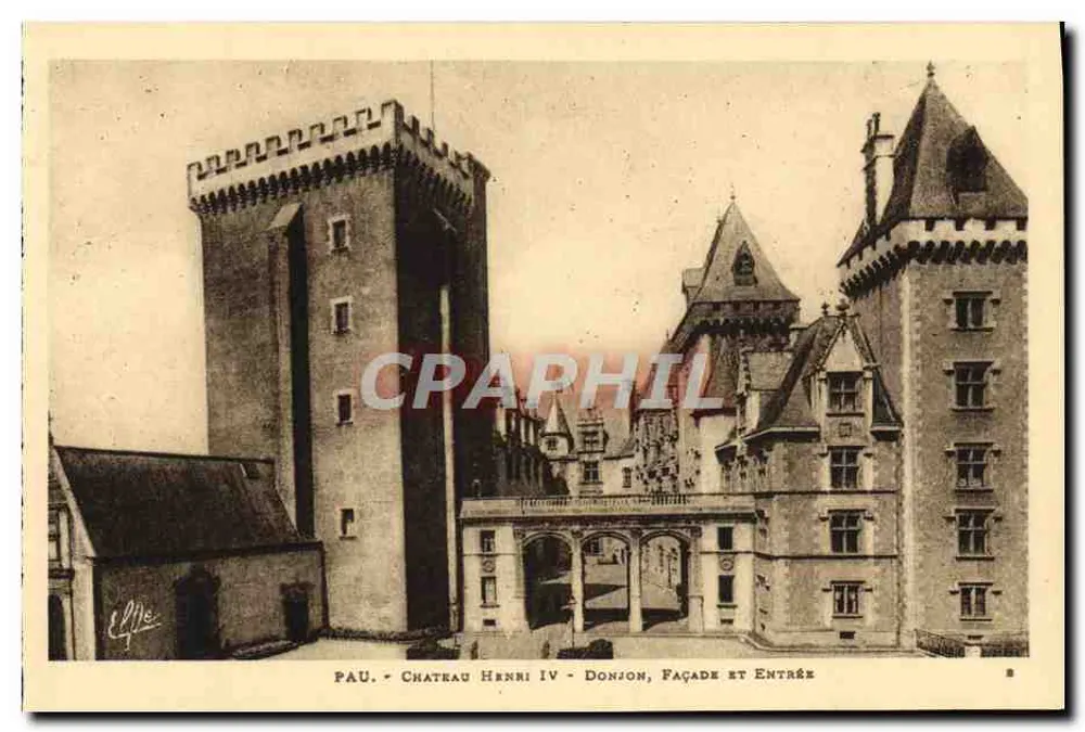 Pau - Schloss Henri IV - Bergfried, Fassade und Eingang — Héloïgrevure Labouche Frères, Toulouse, n°40 - Vorderseite