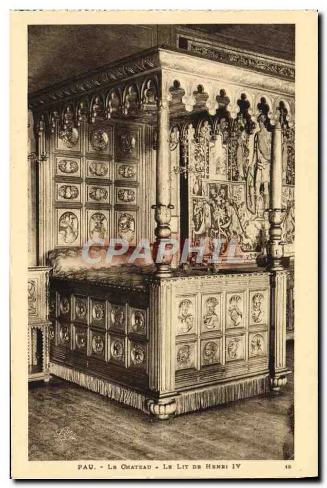 Pau - Das Schloss - Das Bett von Henri IV — Héloïgrevure Labouche Frères, n°1173 - Vorderseite
