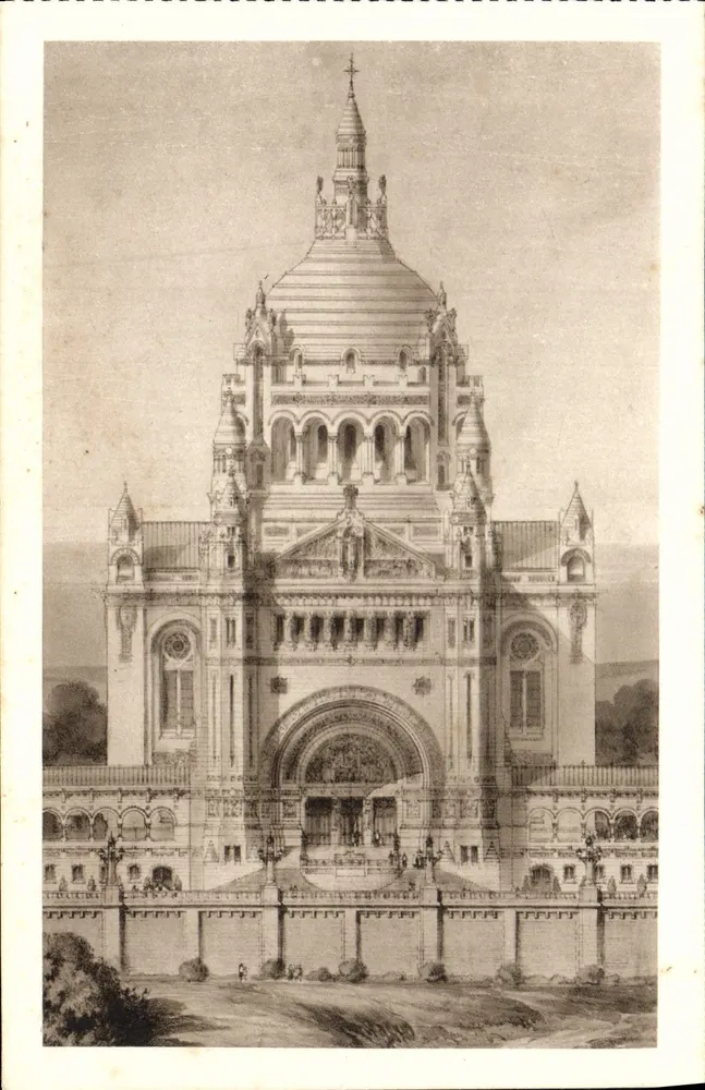 La Basílica de Lisieux — Proyecto — Fachada y cúpula — Drageger, París - Anverso
