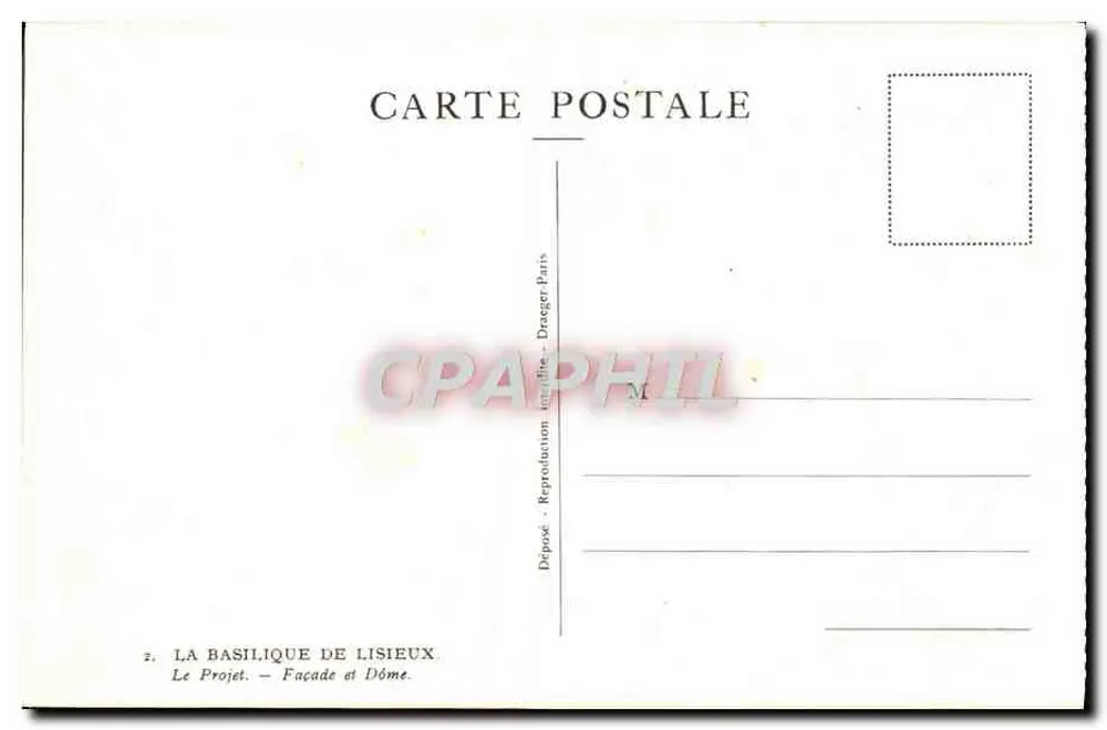 La Basílica de Lisieux — Proyecto — Fachada y cúpula — Drageger, París - Reverso