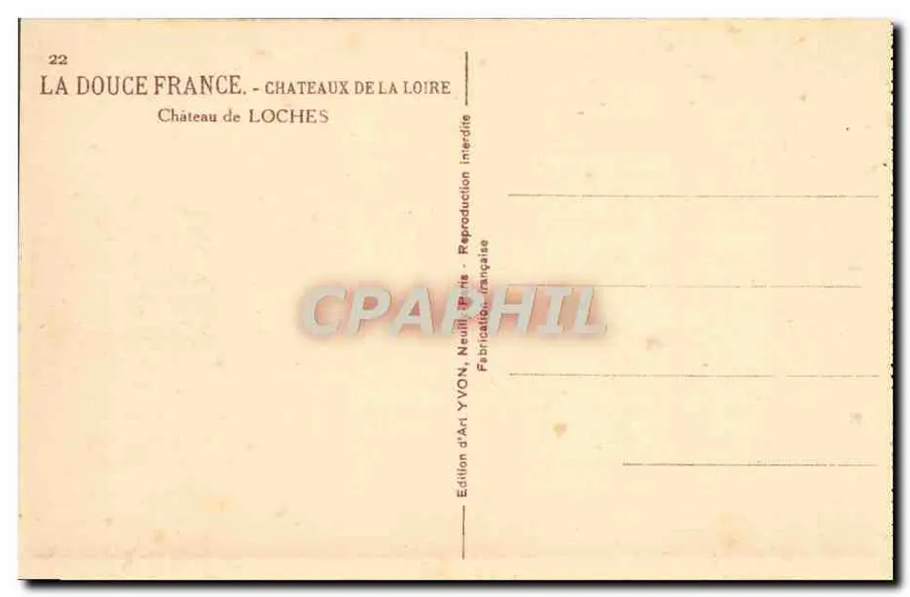 Schloss Loches — Schlösser der Loire — Kunstausgabe YVON, Neufi - Rückseite