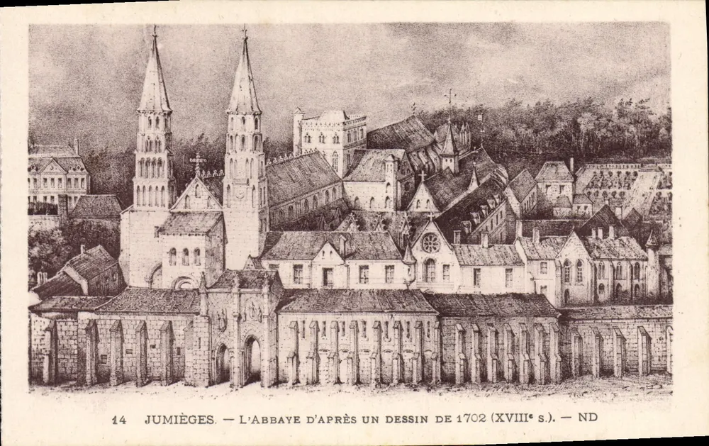 Jumièges — Die Abtei nach einem Zeichnung von 1702 (18. Jahrhundert) — ND - Vorderseite