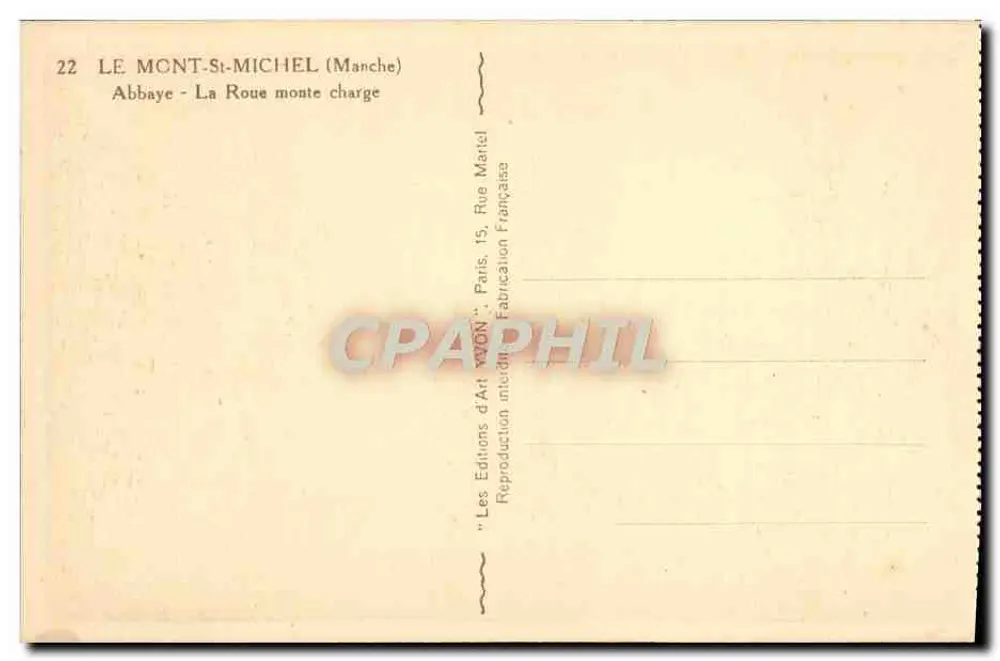 Mont Saint-Michel (Manche) — Abtei - Die Räder heben Last — Éditions d'Art "WON", Paris - Rückseite