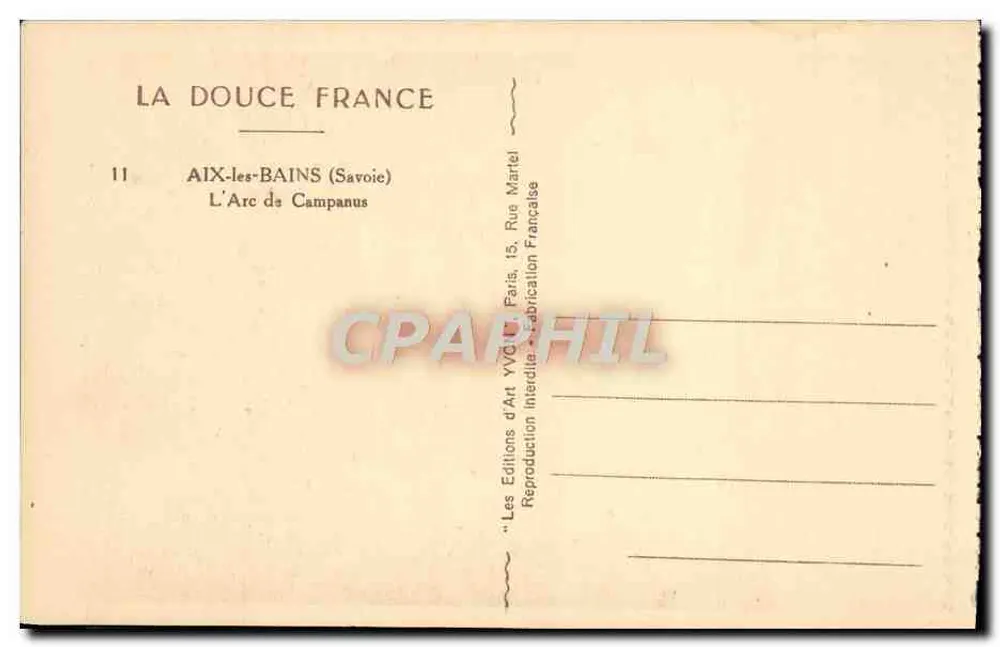 O Arco de Campanus — Aix-les-Bains (Savoie) — Les Éditions d'Art YVC, Paris - Verso