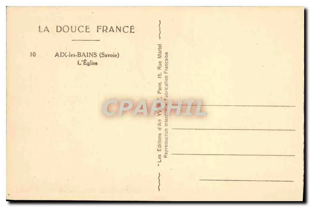 Aix-les-Bains — A Igreja — Edições de Arte Yvon - Verso
