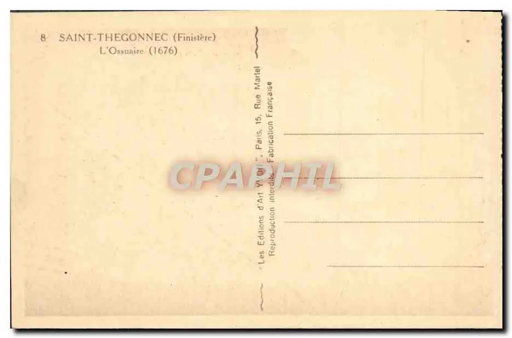 Saint-Thégonnec — L'Ossuaire (1676) — Les Éditions d'Art Y. Gritti, Paris - Verso