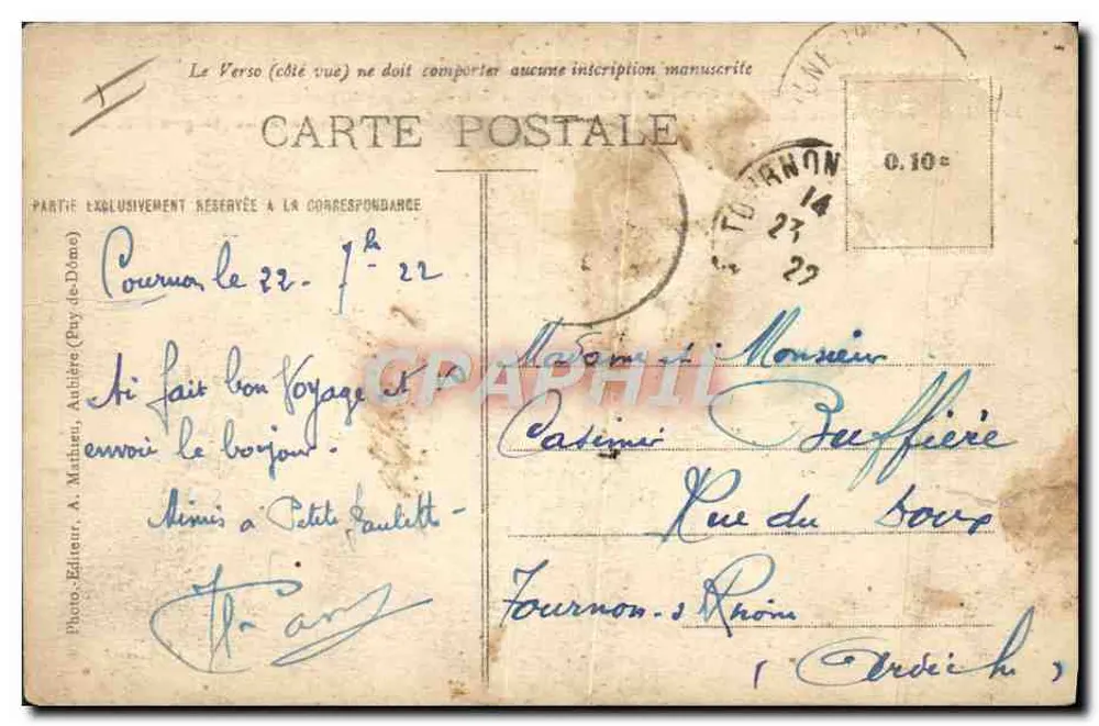 Clermont-Ferrand — Captage des Eaux de l'Allier — éditeur L'Auvergne Illustrée n°279 - Verso