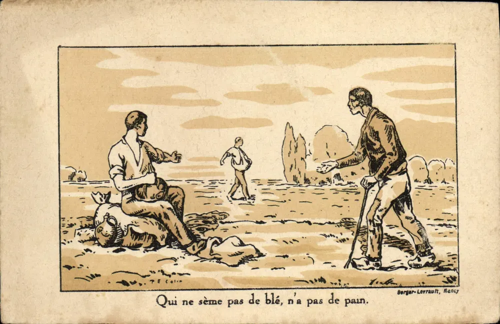 Escena rural — proverbio sobre el trabajo — Berger-Lorrault, Nancy - Anverso