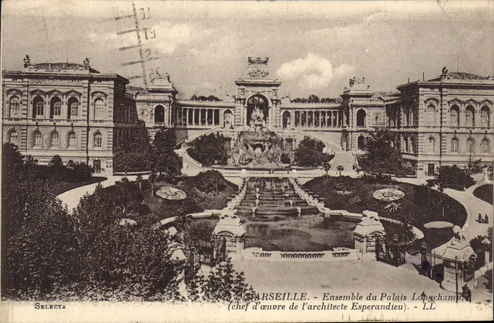 Marseille - Conjunto do Palácio Longchamp, obra-prima do arquiteto Esperandieu - Selecta - Frente