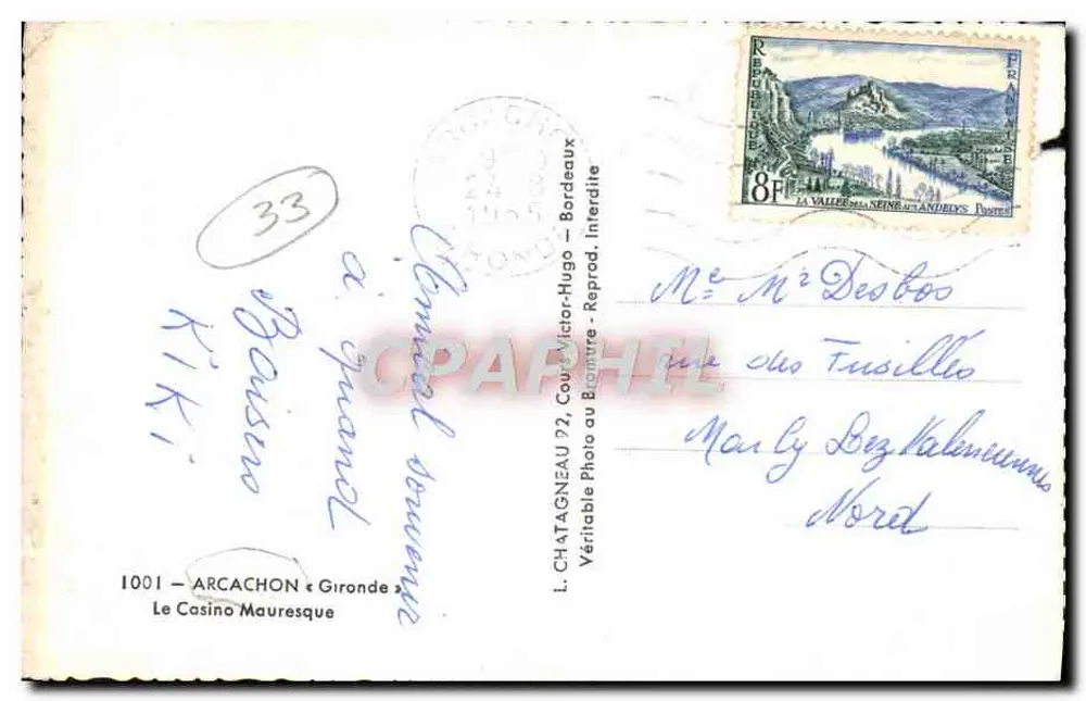 Le Casino Mauresque — Édifice à dôme et colonnades — Éditeur L. CHATAGNEAU, 1001 - ARCACHON (Gironde) - Verso