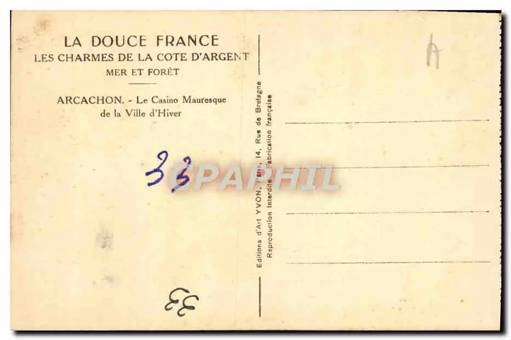 Arcachon - Das Mauresque-Casino der Winterstadt — Éditions d'Art Yvon, 14, Rue de Bretagne - Rückseite
