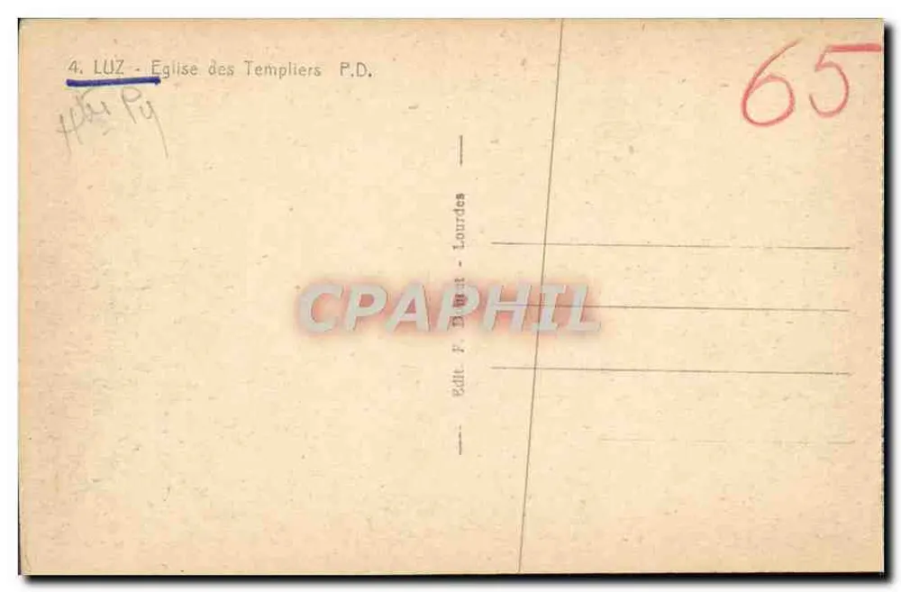 Luz - Igreja dos Templários — Editor F. Duret - Lourdes, n°4 - Verso