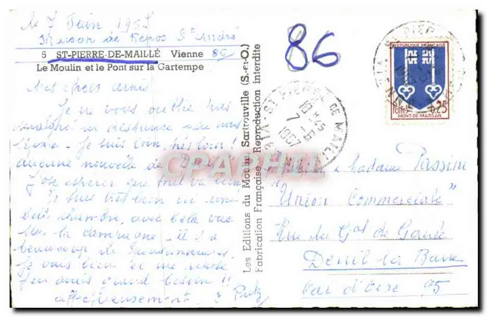 Der Mühle und die Brücke über die Cartempe — Saint-Pierre-de-Maillé (Vienne) — Les Éditions du Moulin Français - Rückseite