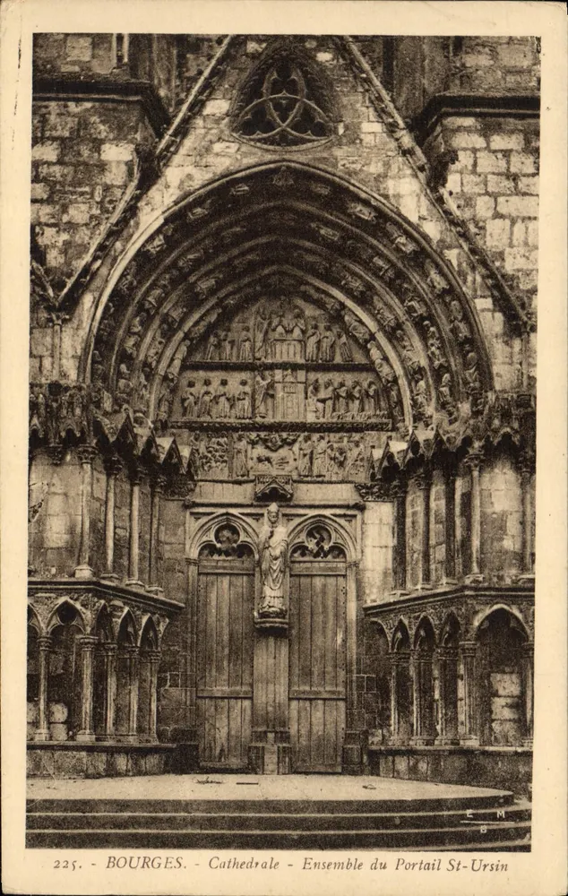Bourges - Cattedrale - Insieme del Portale St-Ursin — E. Maquaire, n° 225 - Recto
