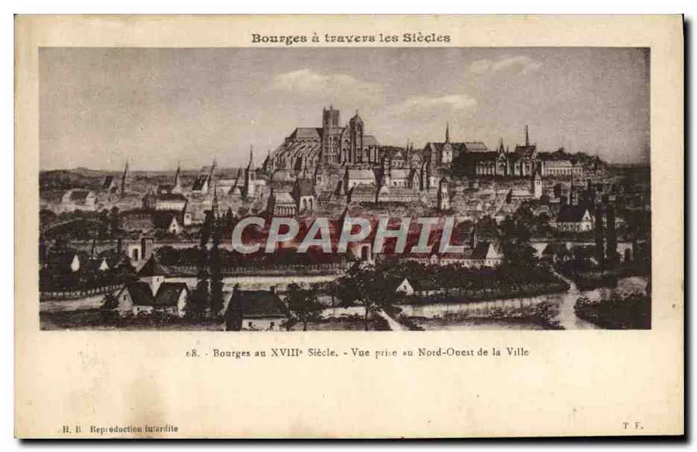 Bourges durch die Jahrhunderte — Ansicht aus dem Nordwesten der Stadt im 18. Jahrhundert — H. B. Futardite Nachbildung - Vorderseite