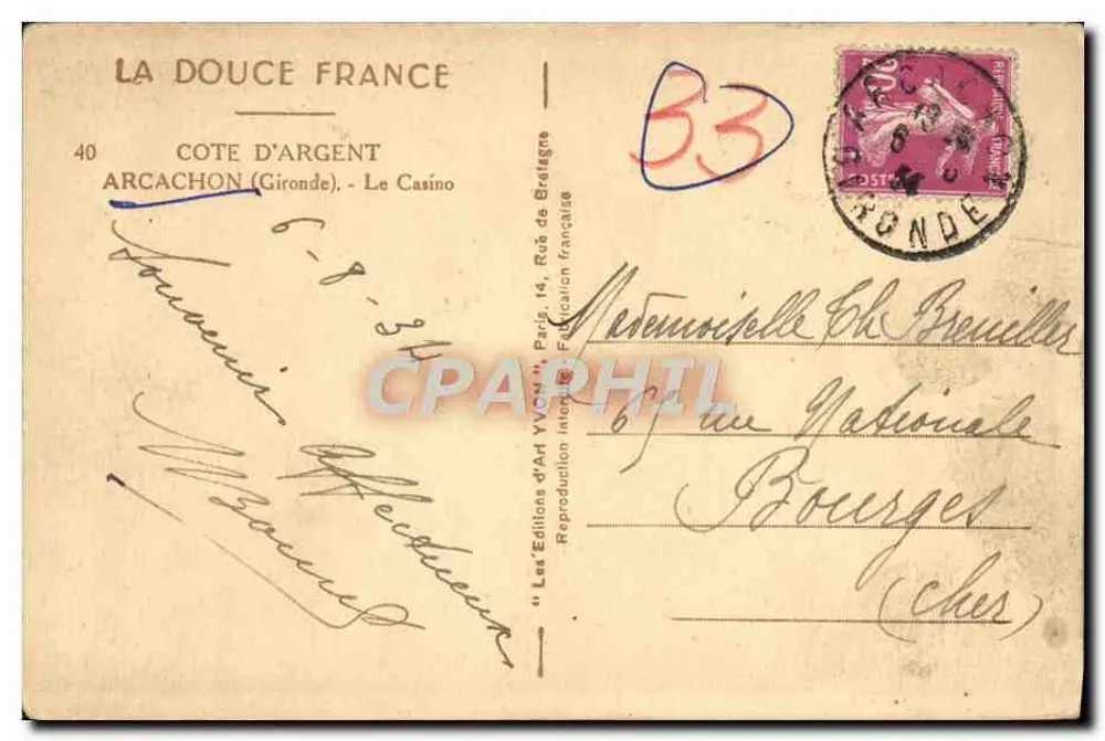 Zamek w Arcachon — Kasyno — Wydawnictwo Sztuki Yvon, nr 40 - Rewers