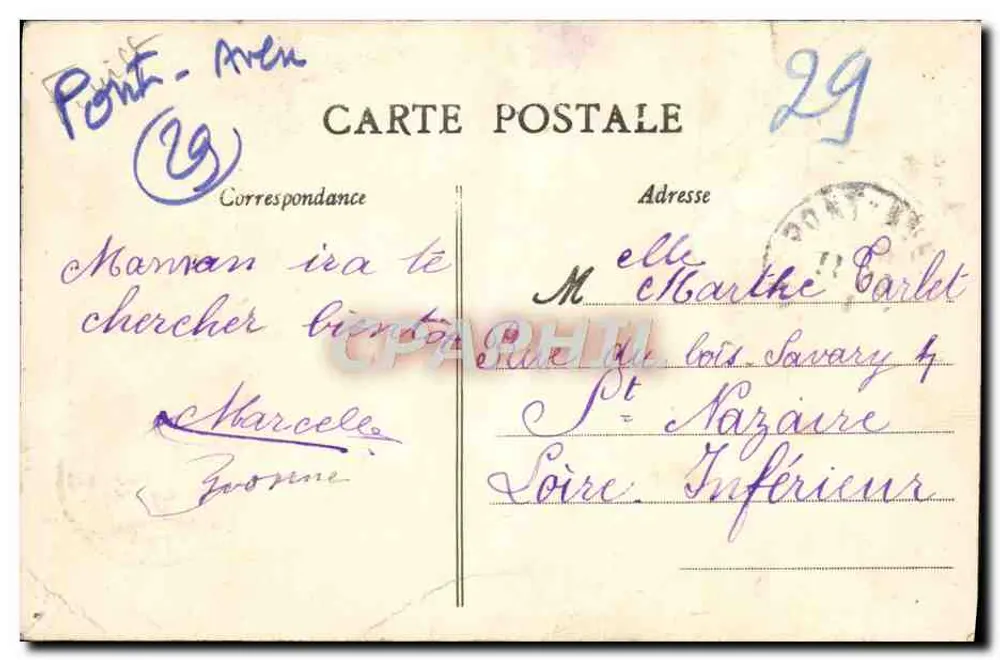 Pont-Aven — Détail du Clocher — éditeur A. Nozais, Saintes - Verso