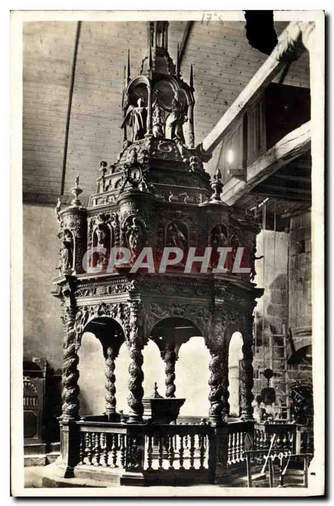 Guimiliau (Finistère) — Innenraum der Kirche, der geschnitzte Taufstein, 17. Jahrhundert — Éditions d'Art 'YVON', Paris - Vorderseite