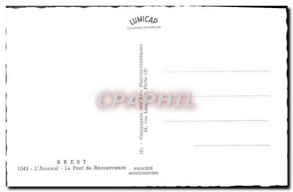 Brest - Das Arsenal - Die Brücke Recouvrance — Verlag LUMICAP, Nr. 1043 - Rückseite