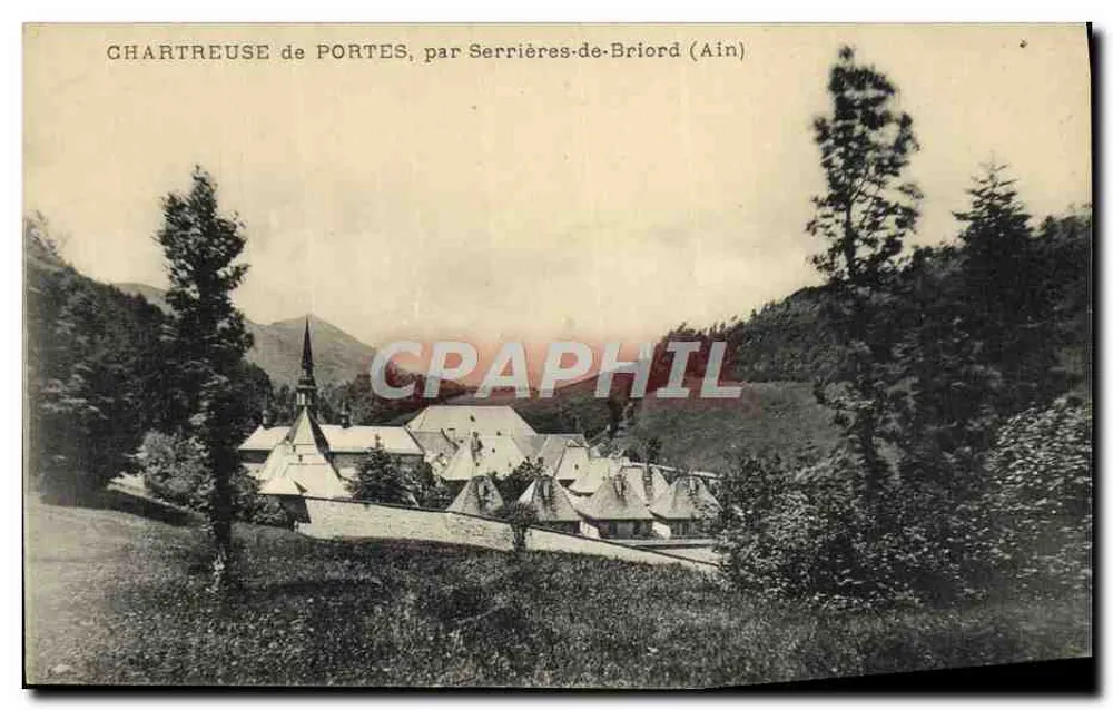 Chartreuse de Portes, por Serrières-de-Briord (Ain) — vista do mosteiro cercado por florestas — editor Serrières-de-Briord - Frente