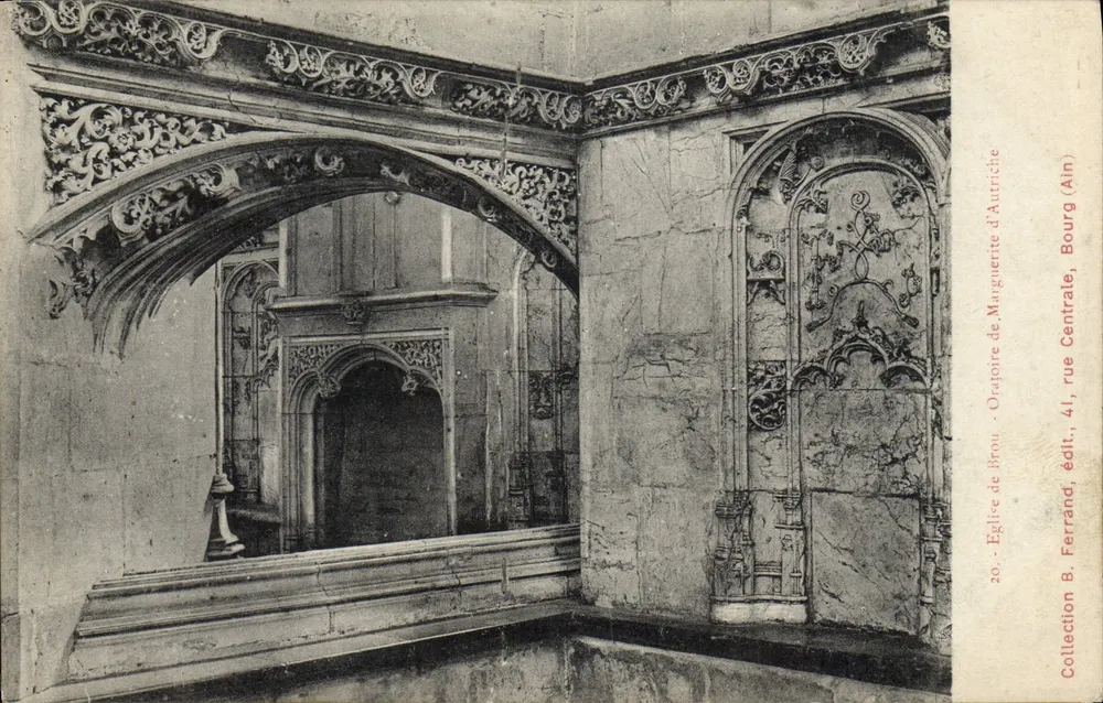 Oratorium von Magnuerie d'Autrîche — Ornamentales gotisches Innenraum — Kirche von Brou, Verlag B. Ferrand (Ain) - Vorderseite
