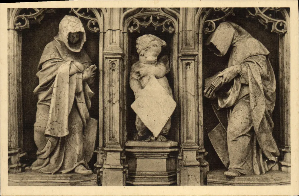 Bourg (Ain) - Kirche von Brou - Figuren des Mausoleums von Marguerite de Bourbon (Die Wepler) - Vorderseite