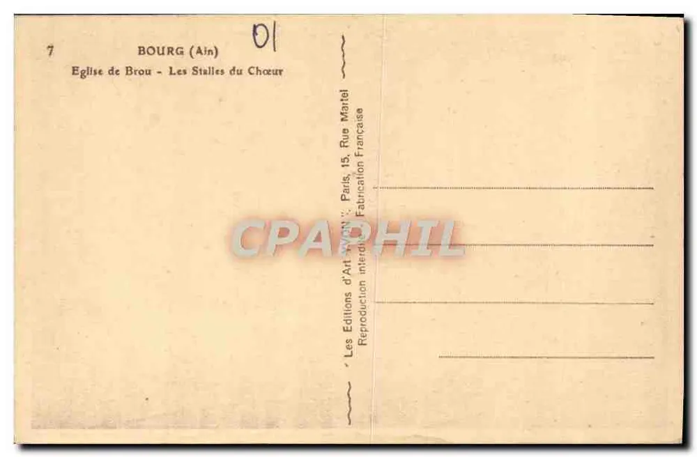 Bourg (Ain) — Igreja de Brou — As cadeiras do coro — Edições d'Art ANON, Paris - Verso