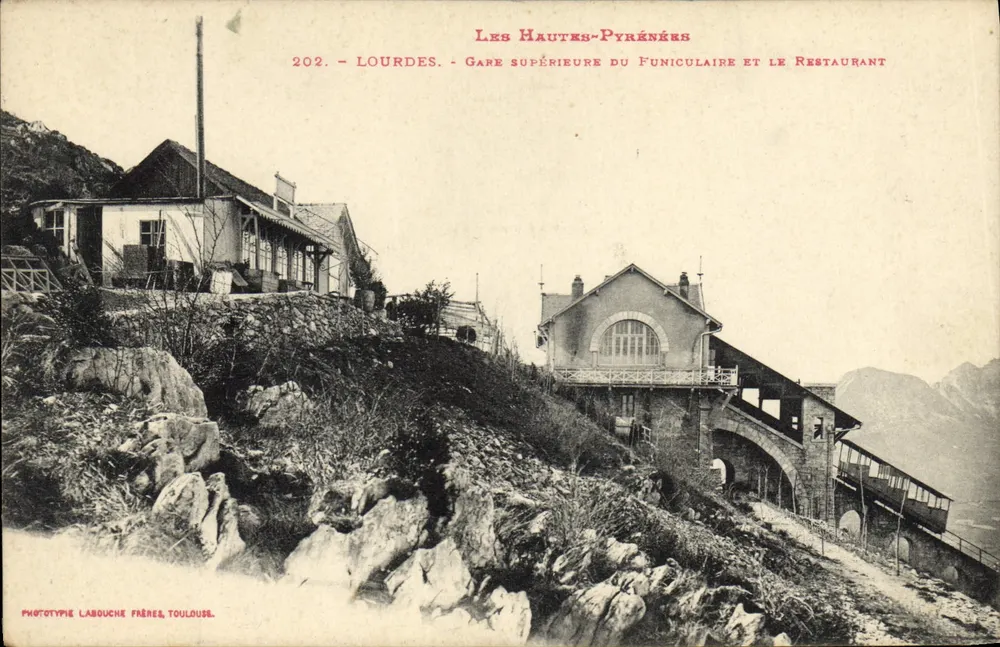 Lourdes - Obere Seilbahnstation und Restaurant — Phototypie Labouche Frères, Toulouse, n° 202 - Vorderseite