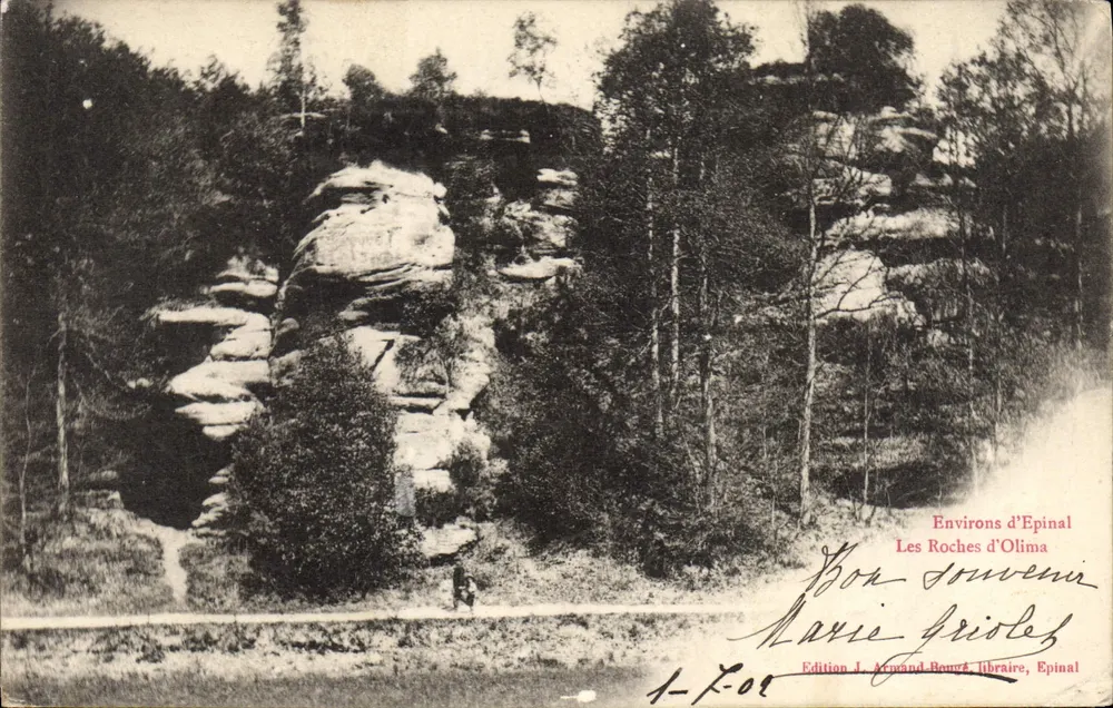 As Rochas de Olima — Environs de Epinal — Edição J. Armand-Bouré, Epinal, n° A.-X.-01 - Frente