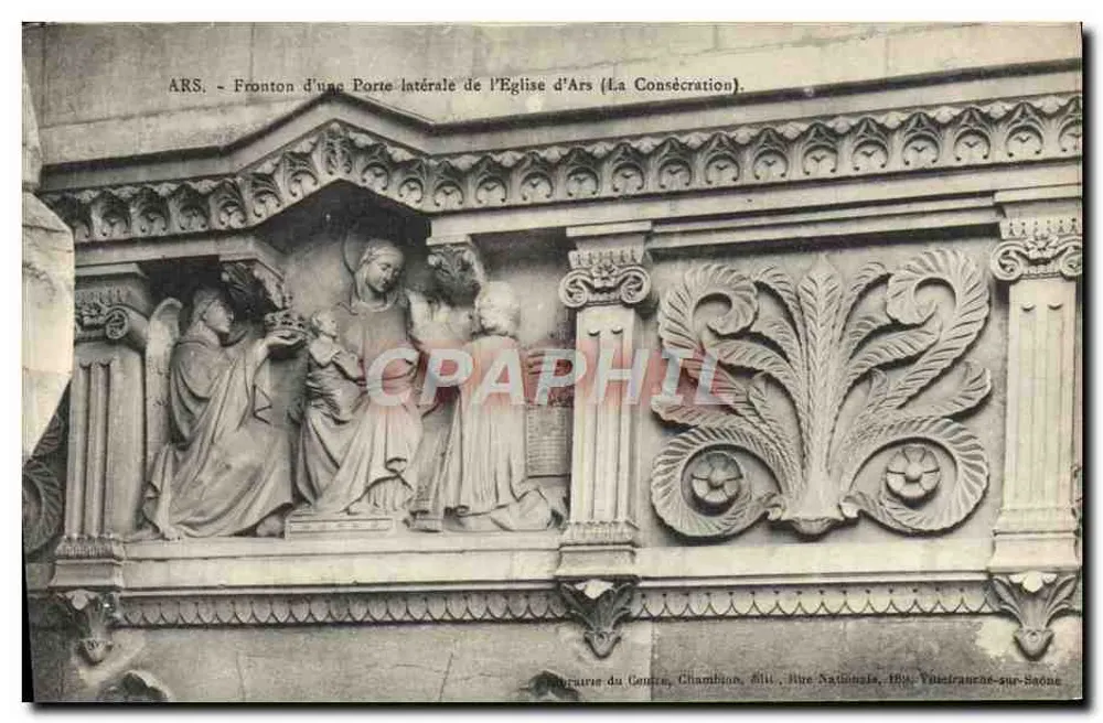 Ars - Fronton van een zijdeur van de Kerk van Ars (De Bezwering) — Uitgever van het Centrum, Chambéon, Rue Nationale, 1890, Vouziers-sur-Saône - Voorkant