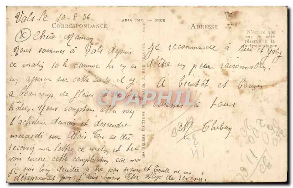 Vals-les-Bains — Ecke des Gartens und der Quellunterstand Saint-Jean — ADIA IMP. NICE - Rückseite