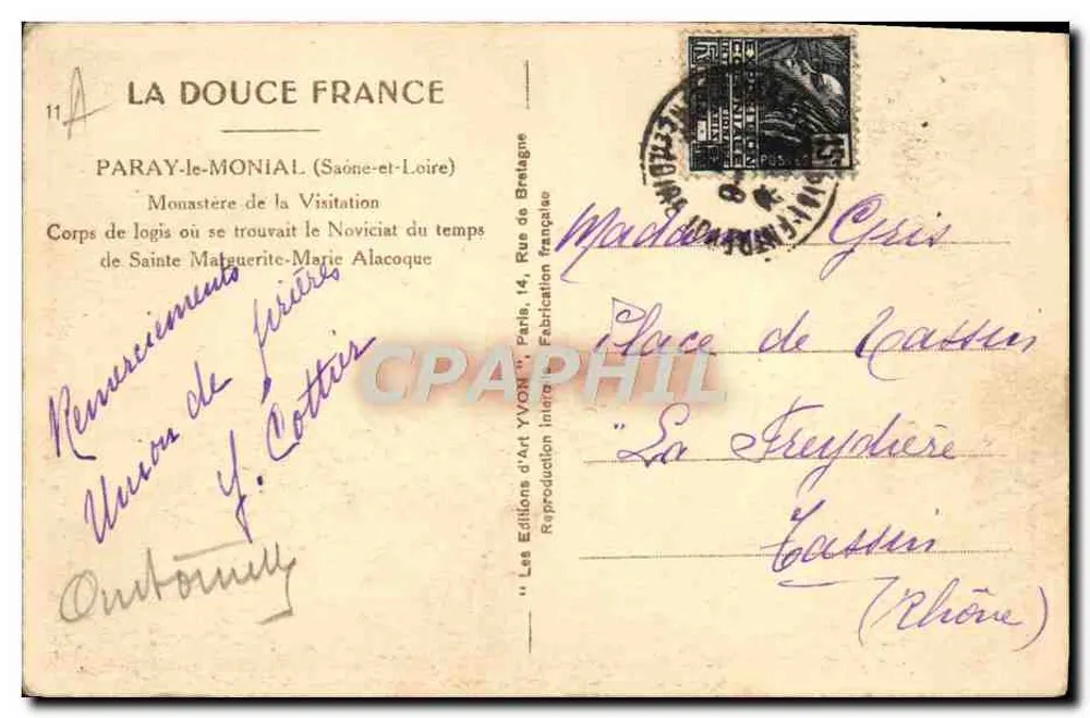 Paray-le-Monial — Mosteiro da Visitação — Éditions d'Art YVON - Verso