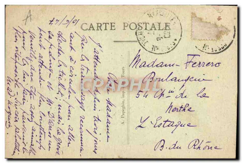 Tours (Loire-et-Loire) — Hotel Gouin, construído no final do século XV e reformado, foi habitado por Jean de Raineving, Controlador Geral das Finanças sob Charles VII e Jean d'Orléans, Conde de Dunois, Connestável da França - Verso