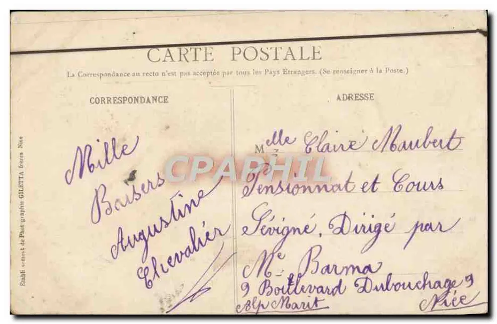 CANNES - Boulevard de la Croisette und Mont Chevalier — Künstlerische Sammlung, Nr. 410, Giletta-Edition, Nice - Rückseite