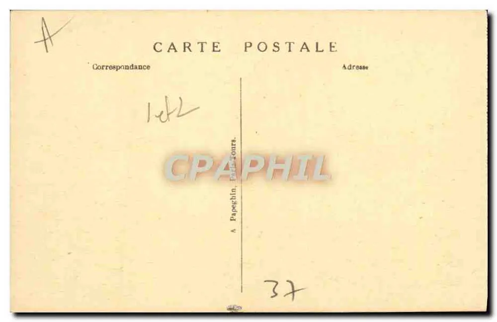 Castelo de Chenonceau (Lado Noroeste) — vista do castelo e do ponte sobre a Loire — editor não identificado, n° de série 27 - Verso