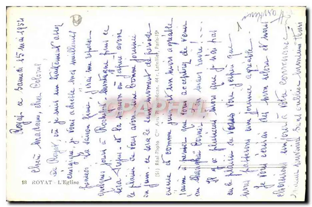 Royat - A Igreja — editor Cap, n° 18 - Verso
