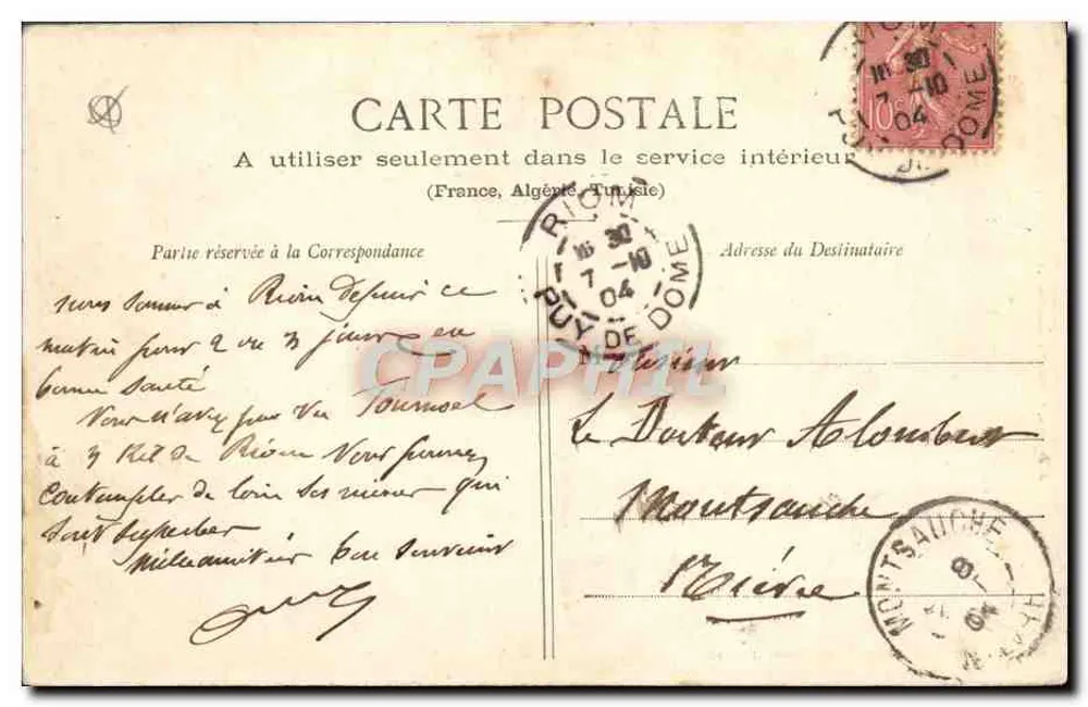 Arredores de Riom - Castelo de Tournœl — Lib. Pap. Mlle A. Soisson, Syndicat d'Initiative, Riom - Verso