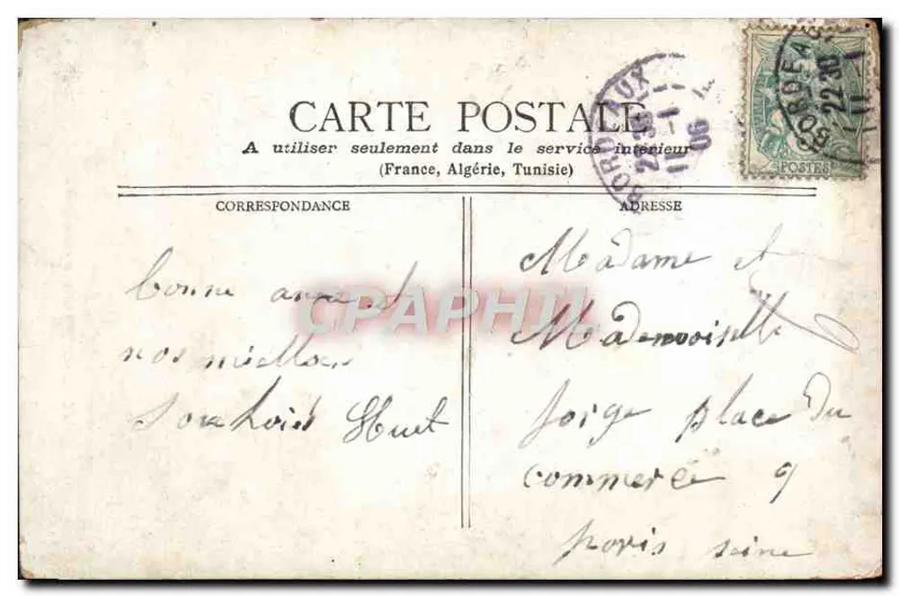 Bordeaux — Torre São Michel — Editor: Stat. Bor. - Sér. 1900 - Verso