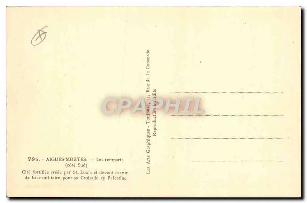 Aigues-Mortes — I muri di cinta (lato Sud) — Les Arts Graphiques, Toulouse - Verso